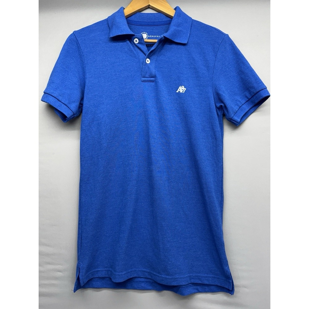 Aeropostale Men's Polo A87 Blue Fitted Size Small Y2K Preppie